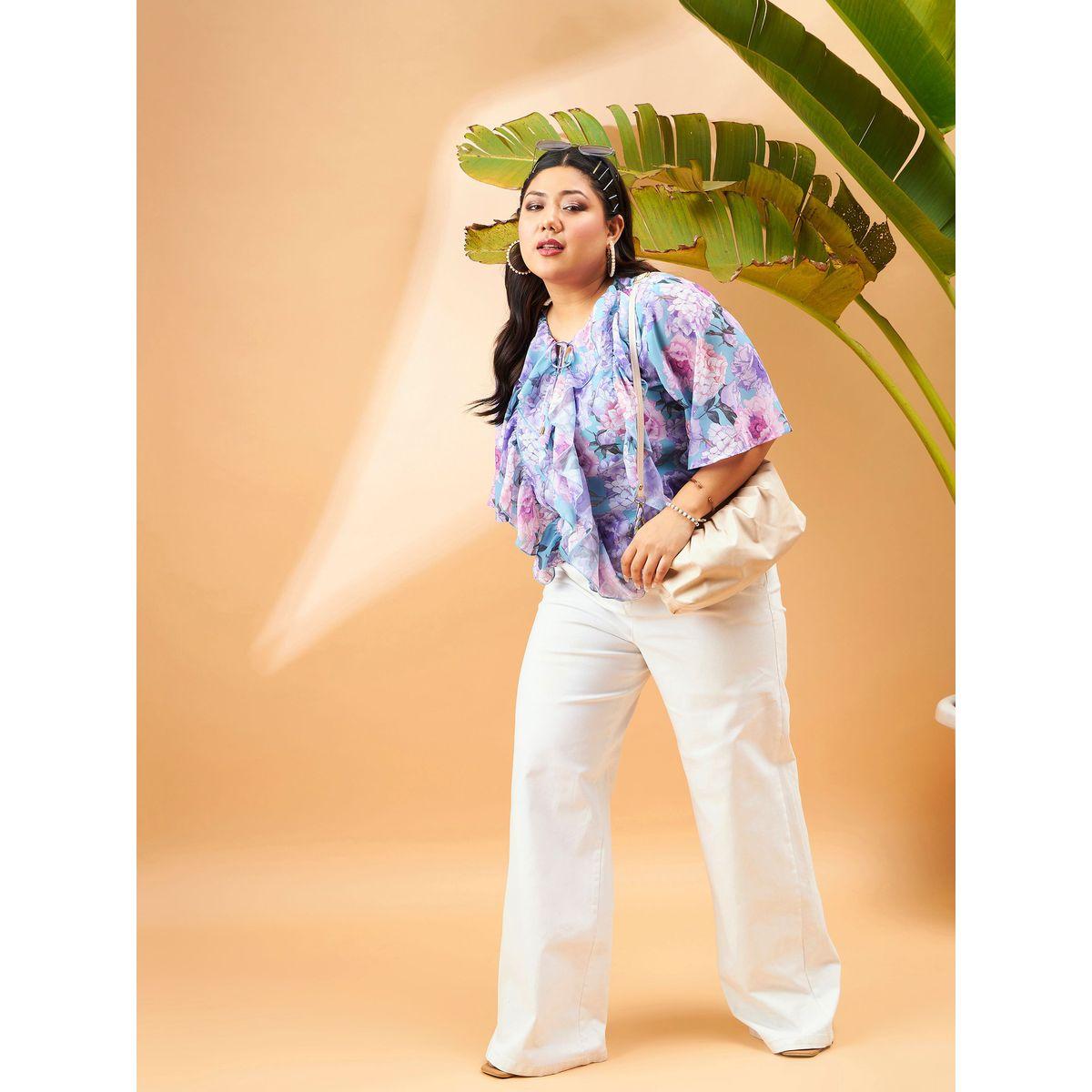 بلوزة بمقاس كبير وطبعة زهور مع ياقة بأربطة وكشكش ساسافراس × ستايلي-women-clothing-shirtsandblouses-blouses-image-2