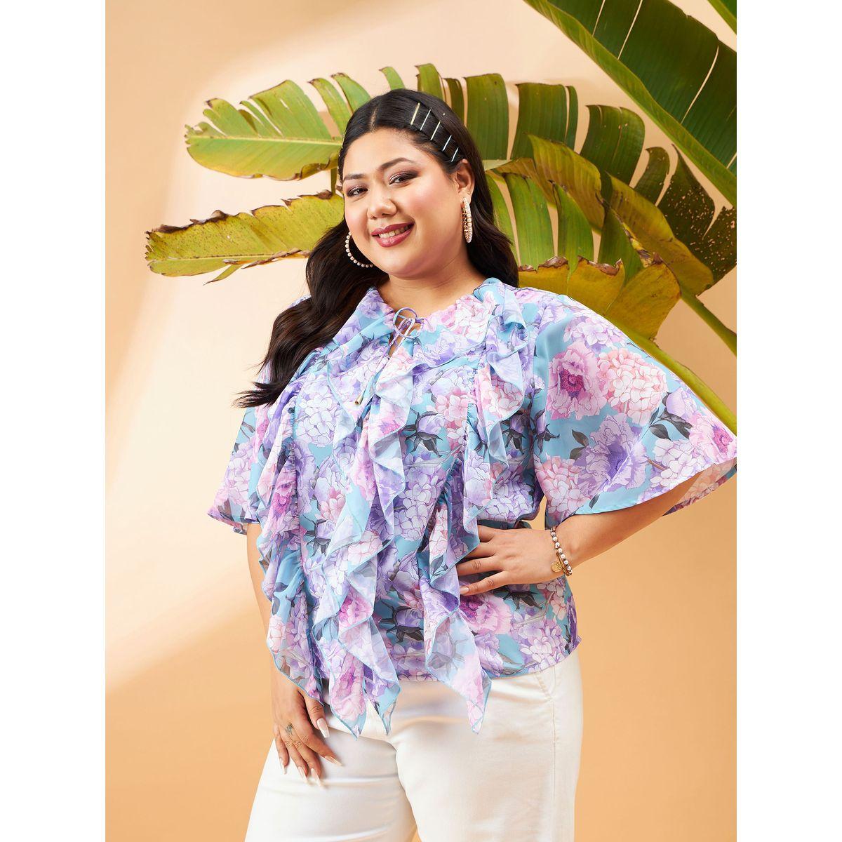 بلوزة بمقاس كبير وطبعة زهور مع ياقة بأربطة وكشكش ساسافراس × ستايلي-women-clothing-shirtsandblouses-blouses-image-3