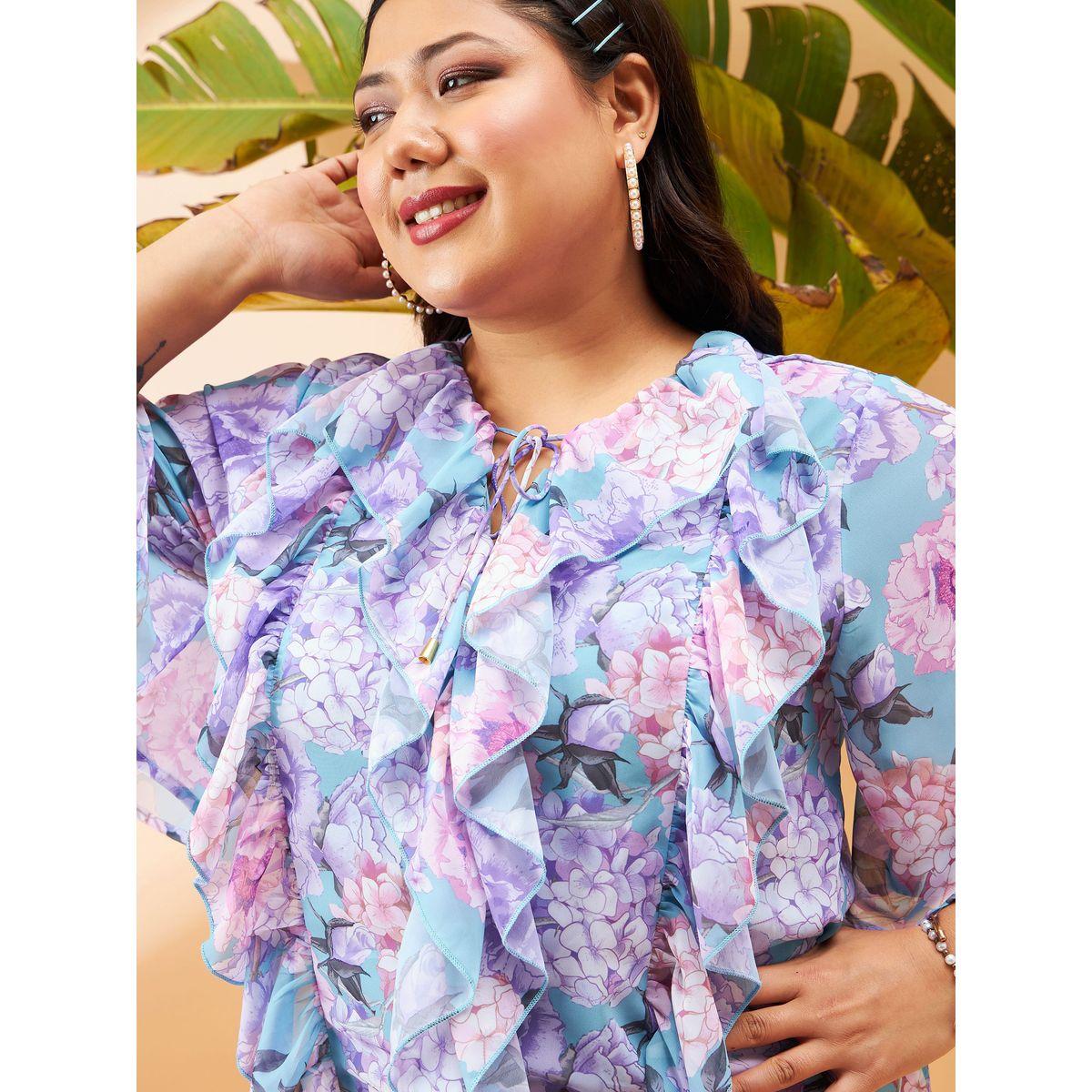 بلوزة بمقاس كبير وطبعة زهور مع ياقة بأربطة وكشكش ساسافراس × ستايلي-women-clothing-shirtsandblouses-blouses-image-4