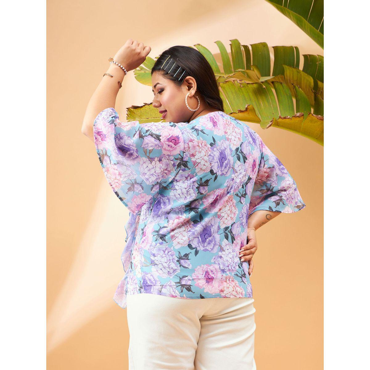 بلوزة بمقاس كبير وطبعة زهور مع ياقة بأربطة وكشكش ساسافراس × ستايلي-women-clothing-shirtsandblouses-blouses-image-5