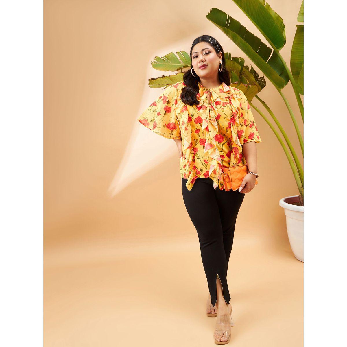 Sassafras X Styli  Plus Floral Print Top with Tie-Up Neck and Ruffled Detail-women-clothing-shirtsandblouses-blouses-image-2