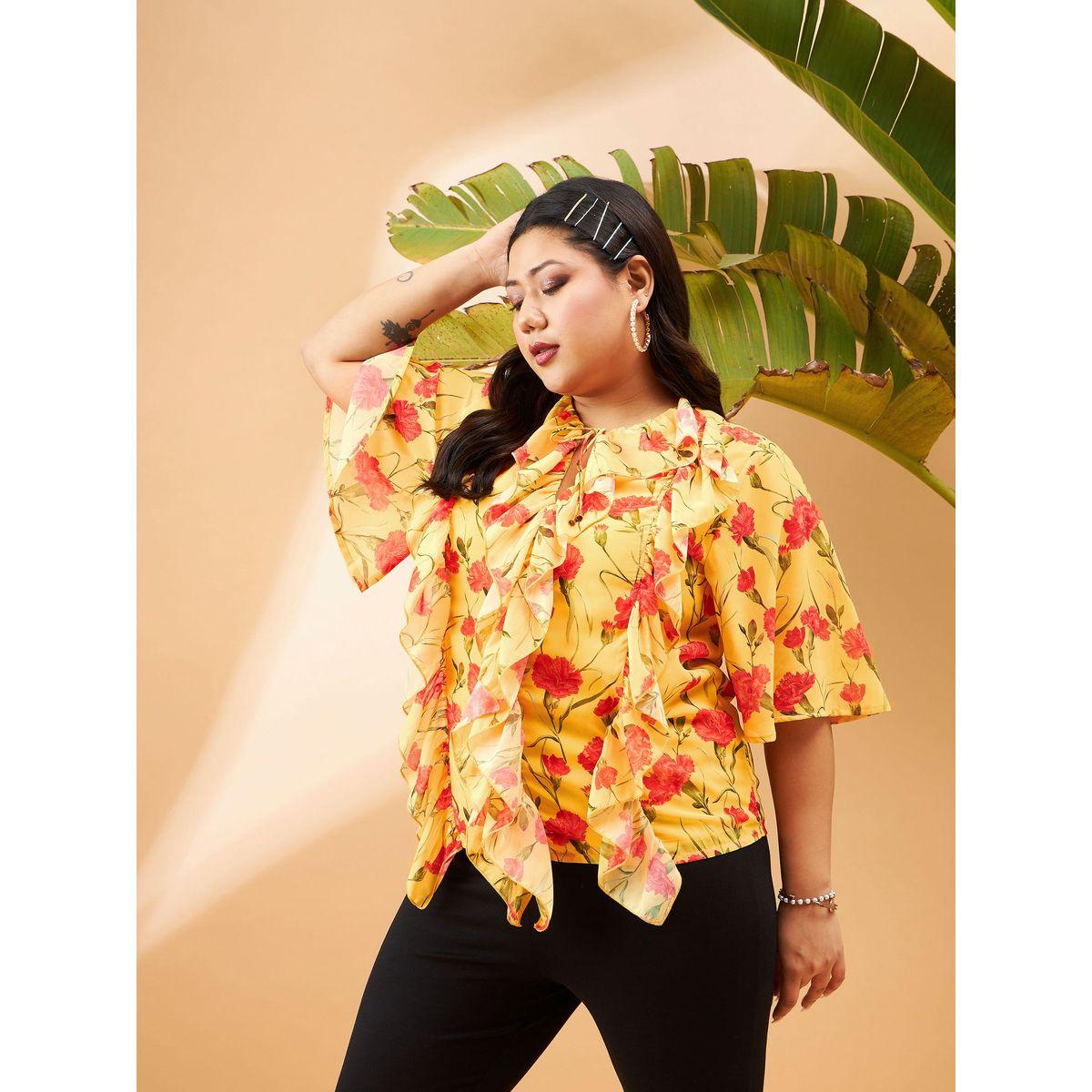 بلوزة بمقاس كبير وطبعة زهور مع ياقة بأربطة وكشكش ساسافراس × ستايلي-women-clothing-shirtsandblouses-blouses-image-3