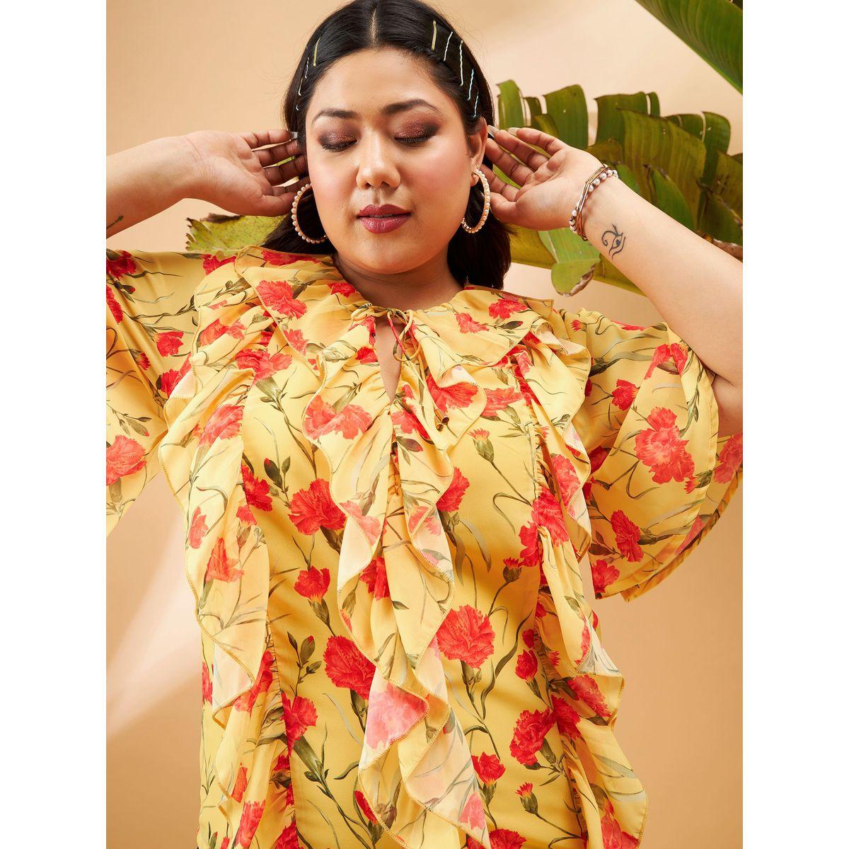 بلوزة بمقاس كبير وطبعة زهور مع ياقة بأربطة وكشكش ساسافراس × ستايلي-women-clothing-shirtsandblouses-blouses-image-4