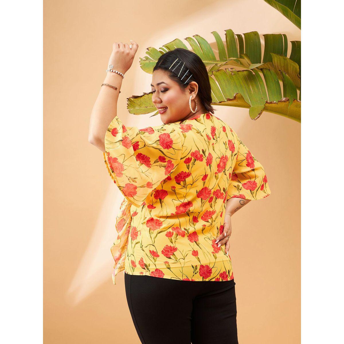 Sassafras X Styli  Plus Floral Print Top with Tie-Up Neck and Ruffled Detail-women-clothing-shirtsandblouses-blouses-image-5