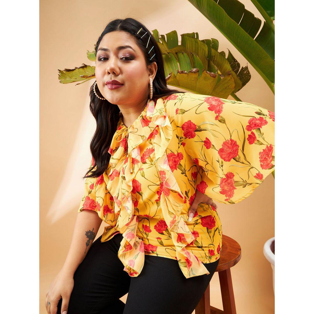 بلوزة بمقاس كبير وطبعة زهور مع ياقة بأربطة وكشكش ساسافراس × ستايلي-women-clothing-shirtsandblouses-blouses-image-6