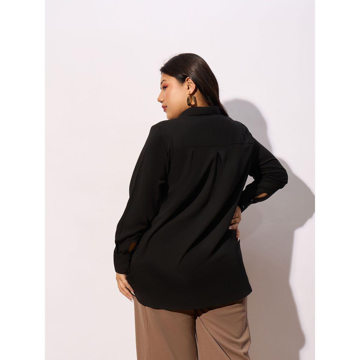 Sassafras X Styli  Plus Solid Tie-Up Neck Top with Long Sleeve-women-clothing-shirtsandblouses-blouses-image-5