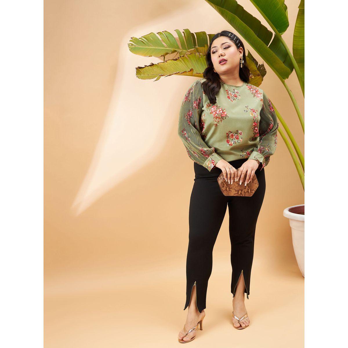 بلوزة بمقاس كبير وطبعة زهور مع اكمام بليسيه ساسافراس × ستايلي-women-clothing-shirtsandblouses-blouses-image-2