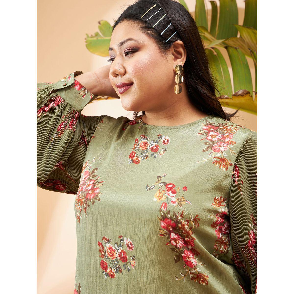 بلوزة بمقاس كبير وطبعة زهور مع اكمام بليسيه ساسافراس × ستايلي-women-clothing-shirtsandblouses-blouses-image-4