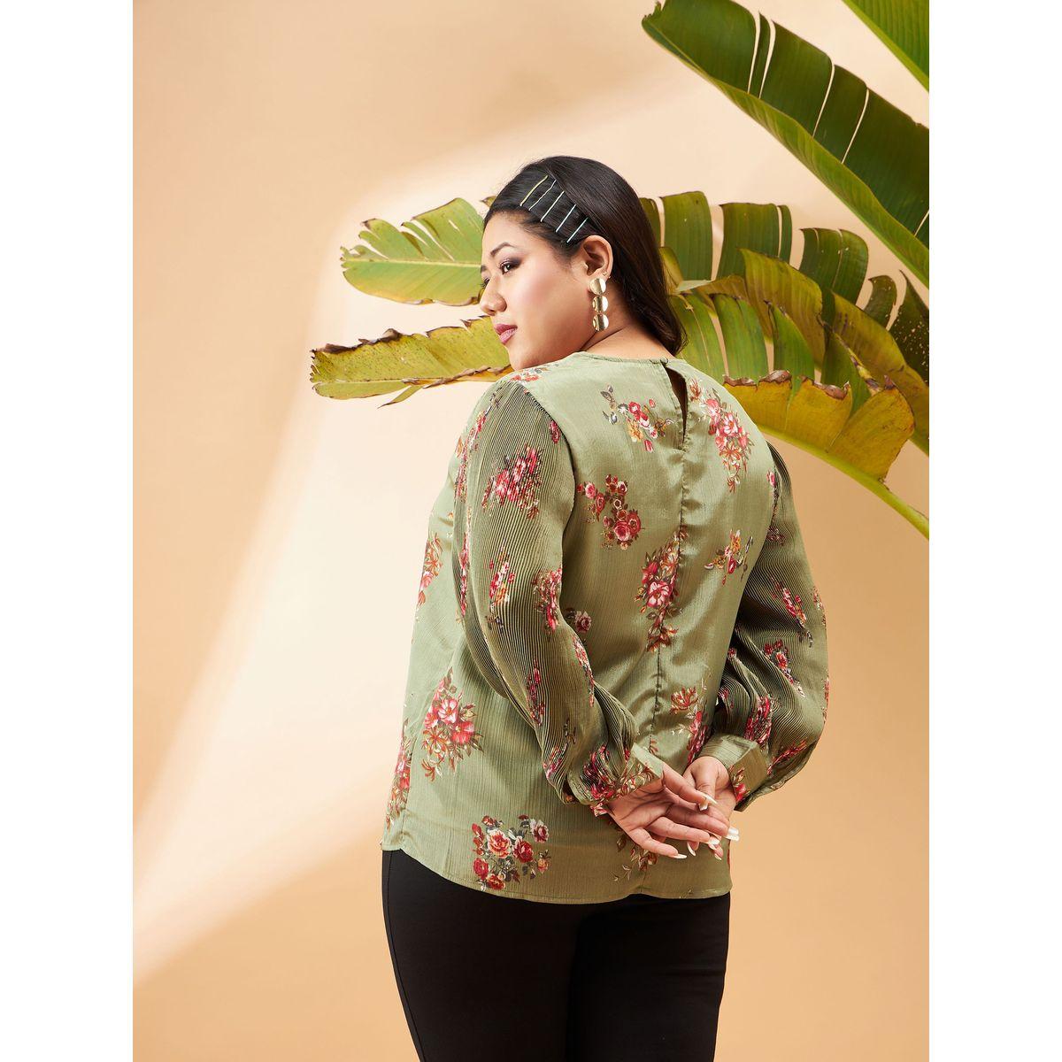 بلوزة بمقاس كبير وطبعة زهور مع اكمام بليسيه ساسافراس × ستايلي-women-clothing-shirtsandblouses-blouses-image-5