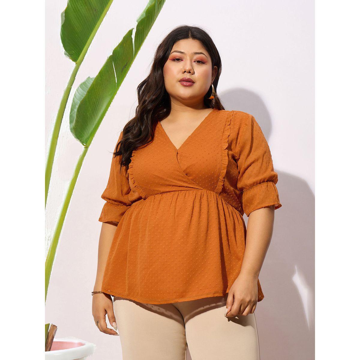 بلوزة بمقاس كبير وخيوط دوبي مع اكمام قصيرة ساسافراس × ستايلي-women-clothing-shirtsandblouses-blouses-image-1