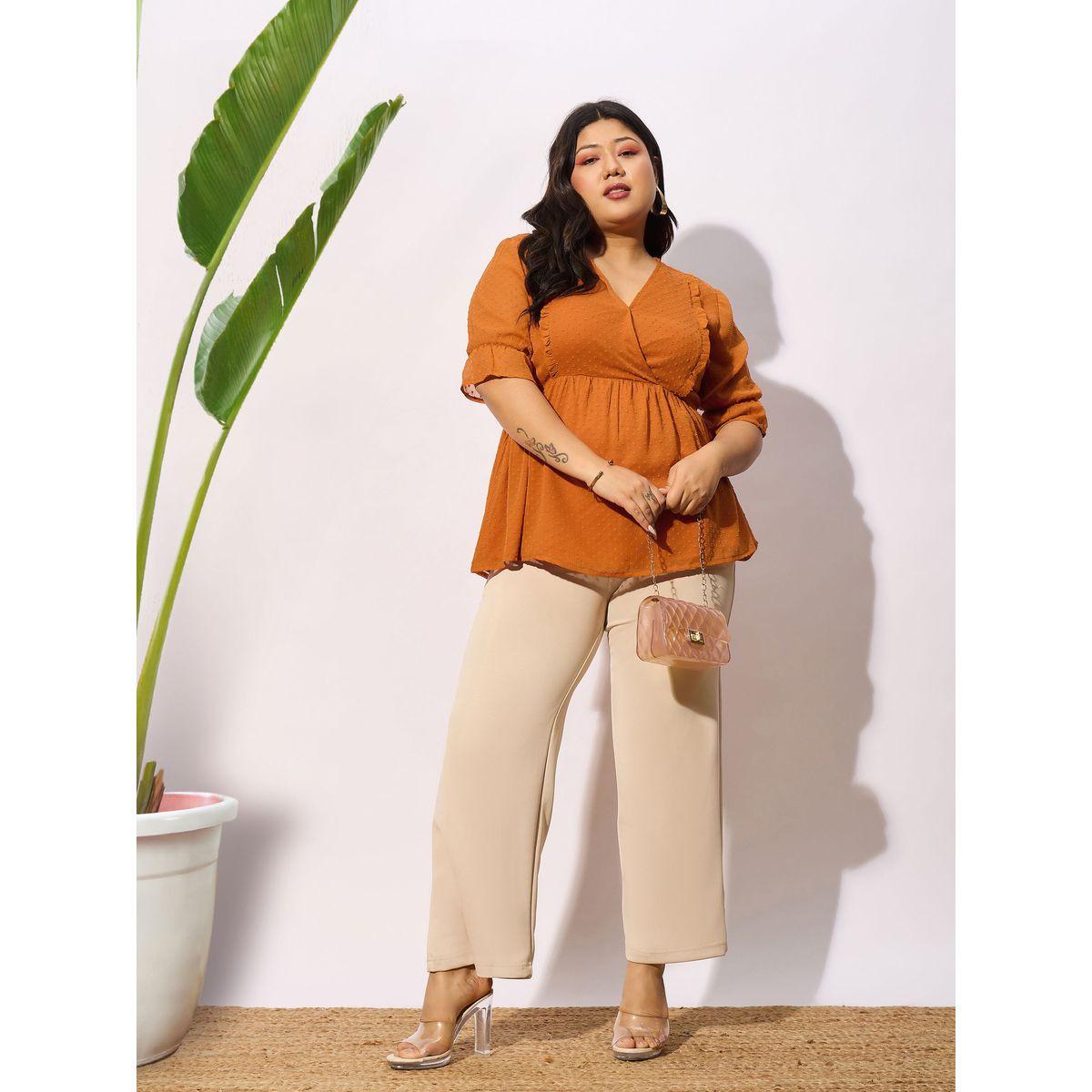 بلوزة بمقاس كبير وخيوط دوبي مع اكمام قصيرة ساسافراس × ستايلي-women-clothing-shirtsandblouses-blouses-image-2