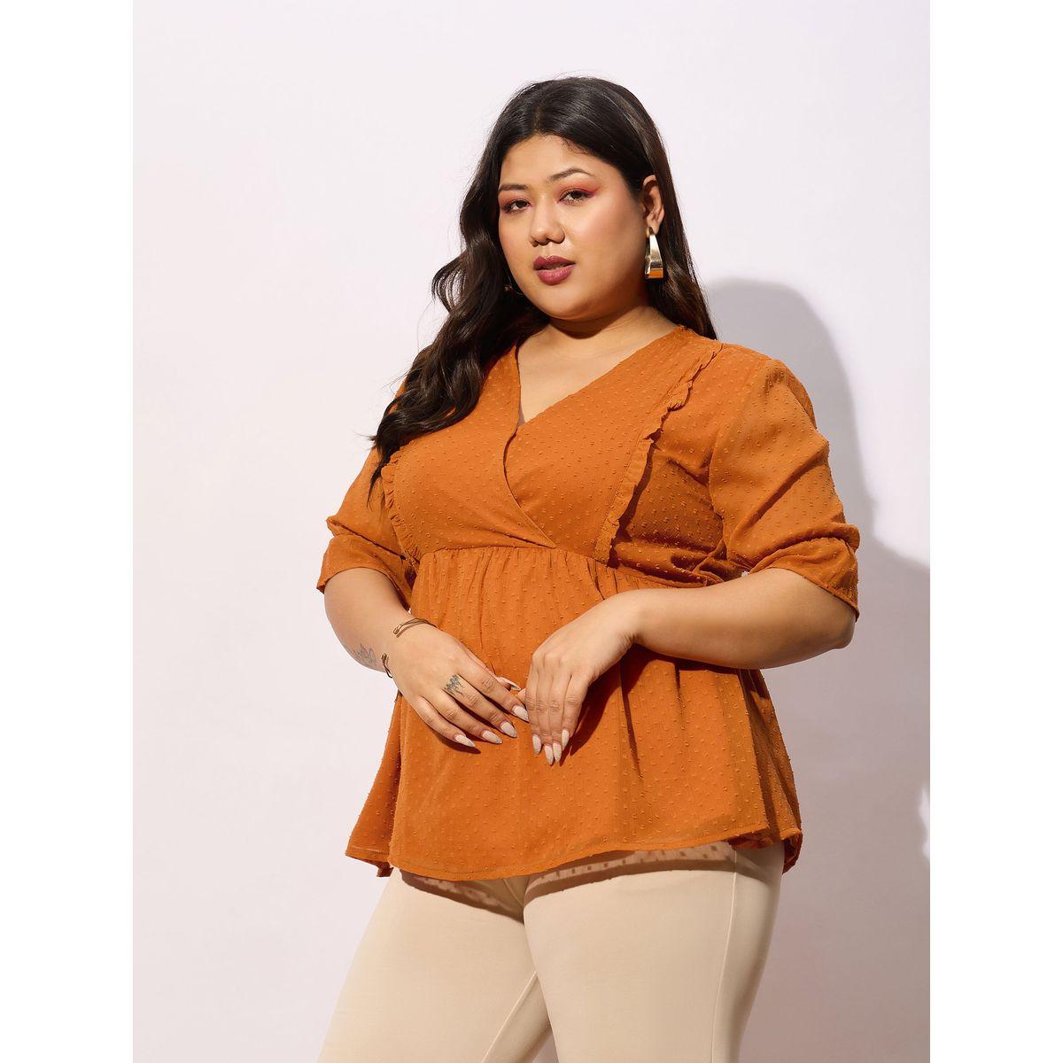 بلوزة بمقاس كبير وخيوط دوبي مع اكمام قصيرة ساسافراس × ستايلي-women-clothing-shirtsandblouses-blouses-image-3