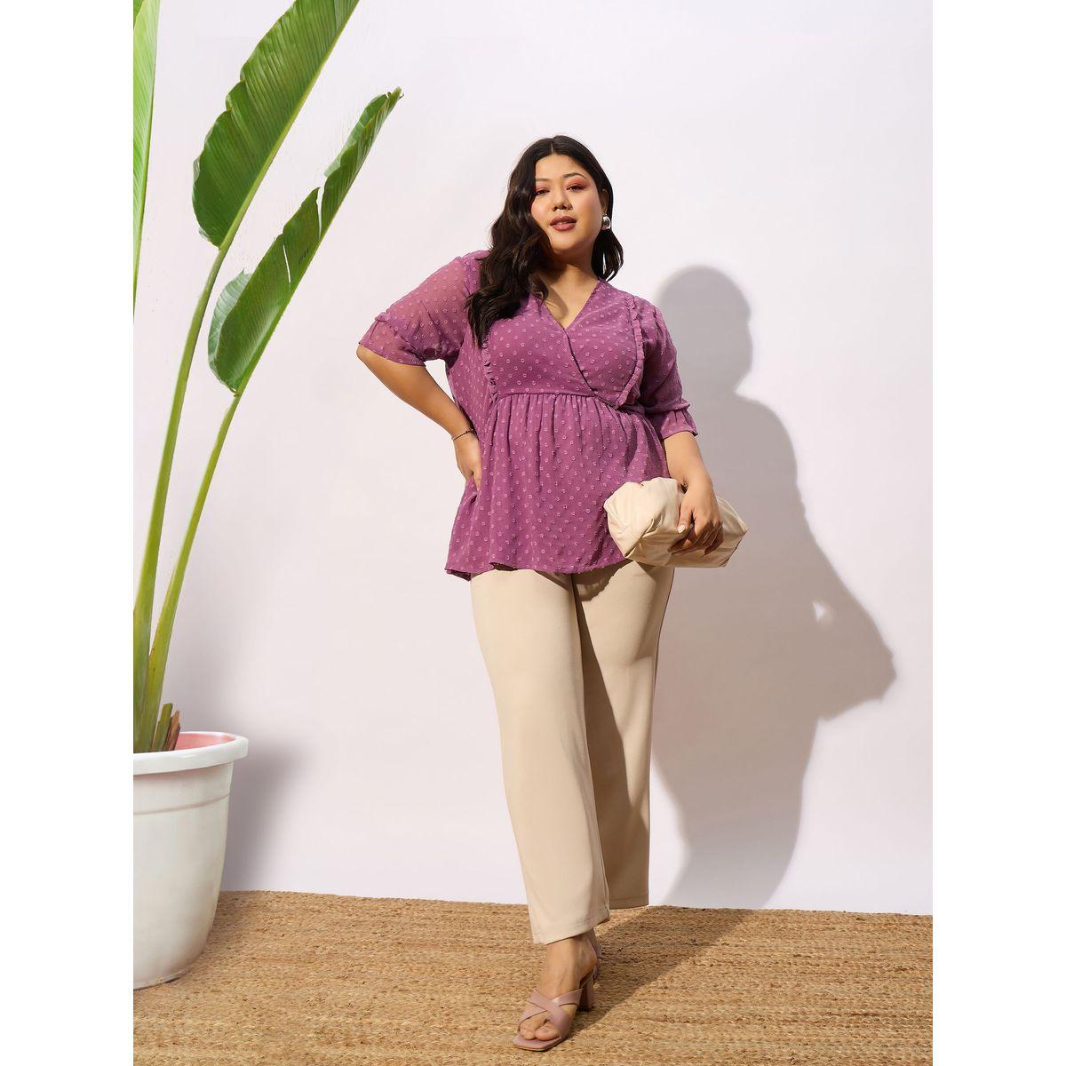 بلوزة بمقاس كبير وخيوط دوبي مع اكمام قصيرة ساسافراس × ستايلي-women-clothing-shirtsandblouses-blouses-image-2