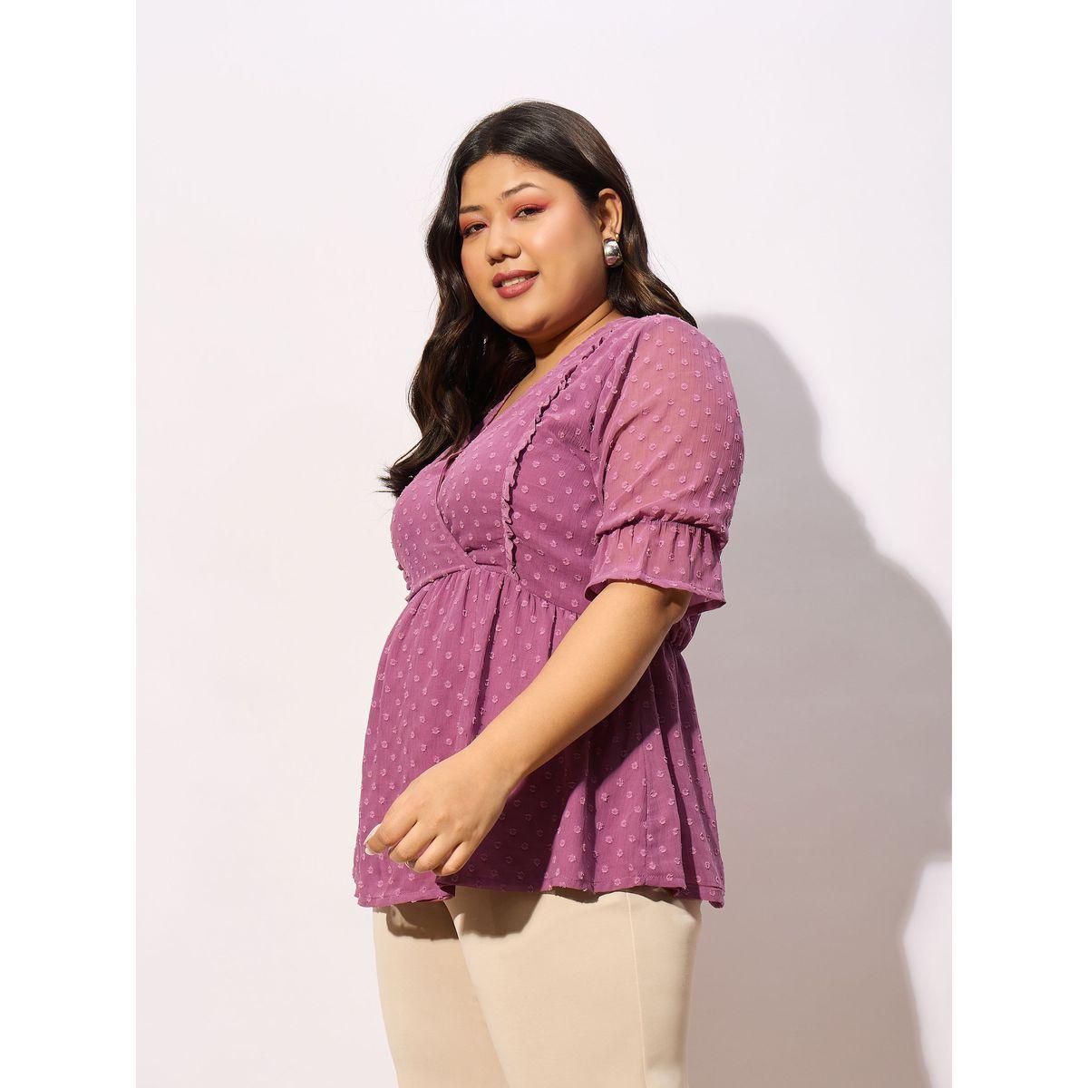 بلوزة بمقاس كبير وخيوط دوبي مع اكمام قصيرة ساسافراس × ستايلي-women-clothing-shirtsandblouses-blouses-image-3