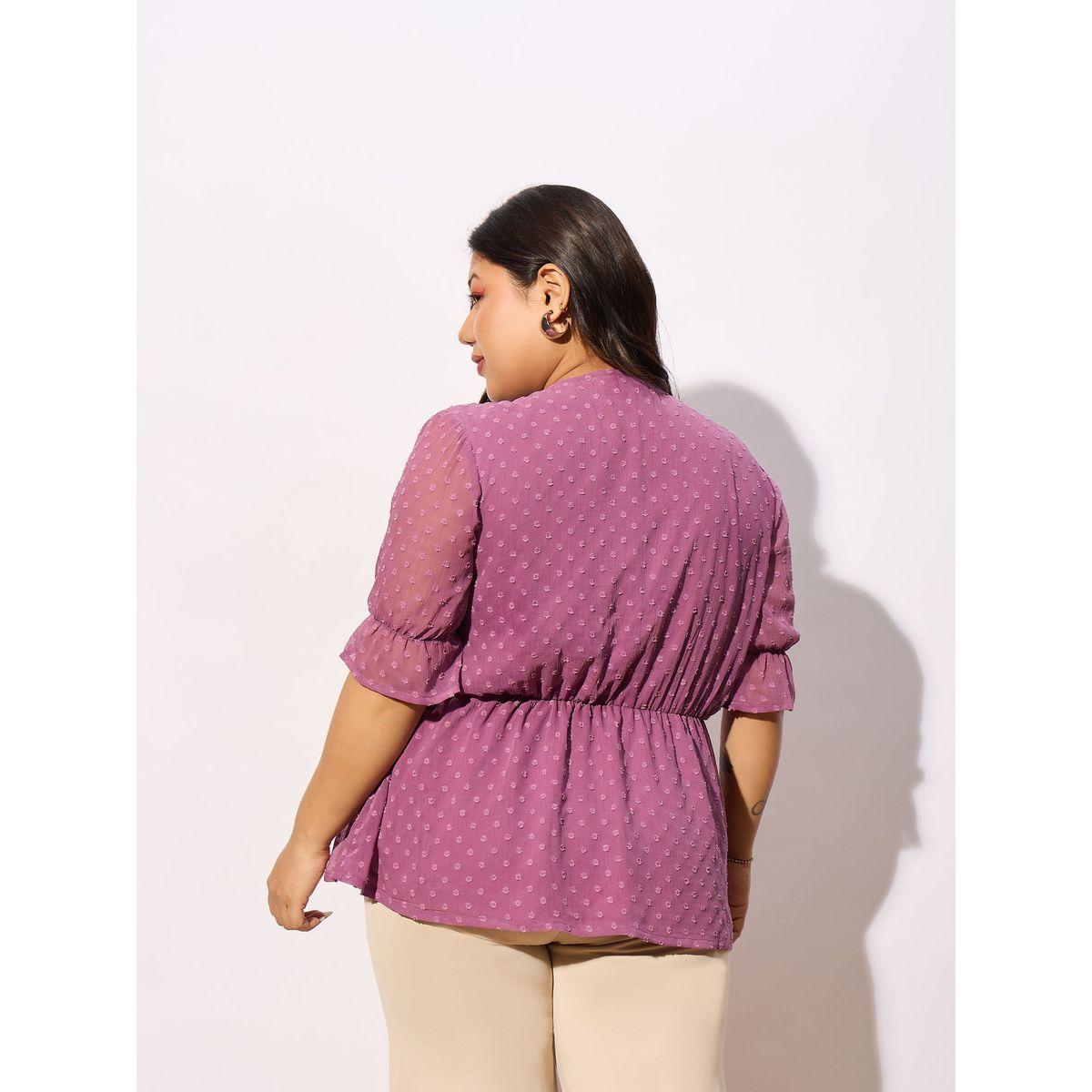 Sassafras X Styli  Plus Dobby V Neck Top with Short Sleeve-women-clothing-shirtsandblouses-blouses-image-5