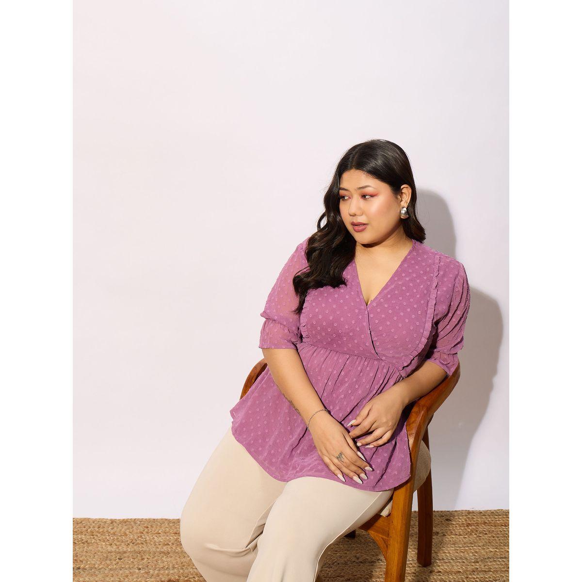 بلوزة بمقاس كبير وخيوط دوبي مع اكمام قصيرة ساسافراس × ستايلي-women-clothing-shirtsandblouses-blouses-image-6