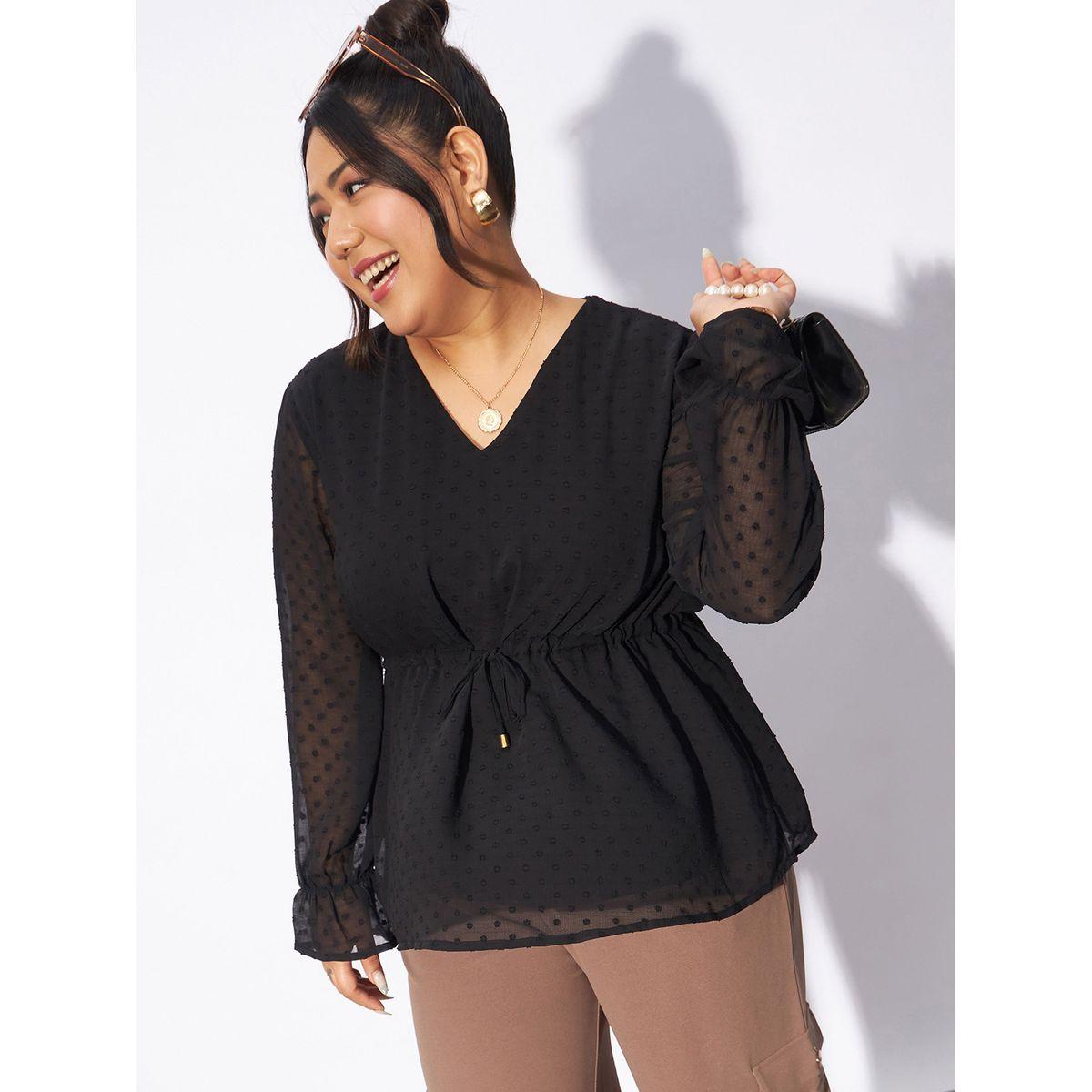 Sassafras X Styli  Plus  Dobby Top with Tie-Up Detail-women-clothing-shirtsandblouses-blouses-image-1