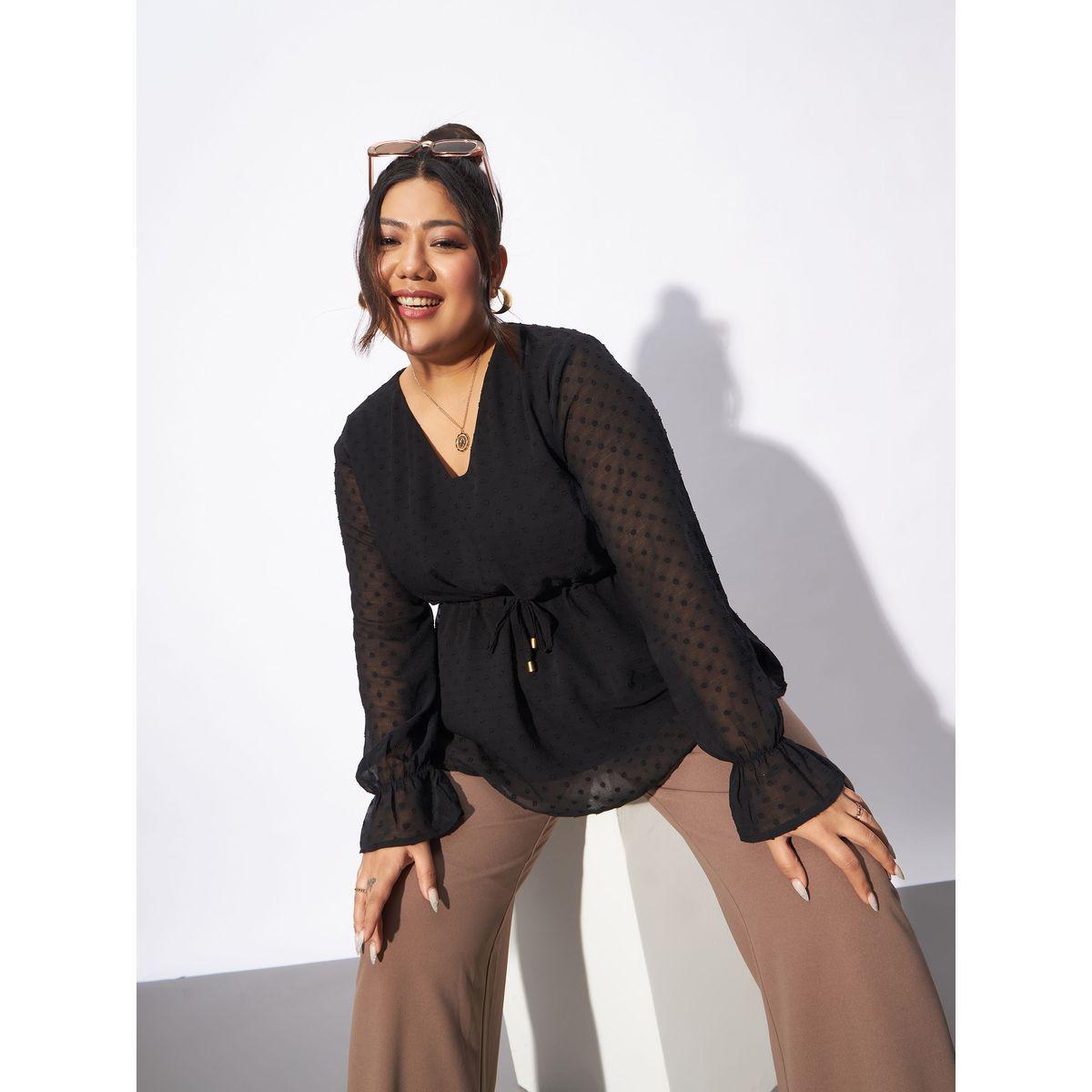 Sassafras X Styli  Plus  Dobby Top with Tie-Up Detail-women-clothing-shirtsandblouses-blouses-image-2