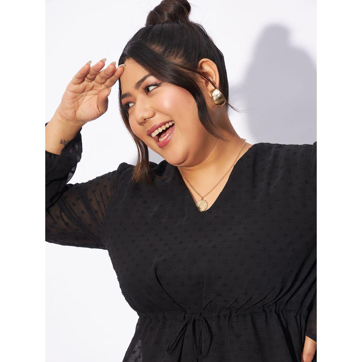 Sassafras X Styli  Plus  Dobby Top with Tie-Up Detail-women-clothing-shirtsandblouses-blouses-image-4