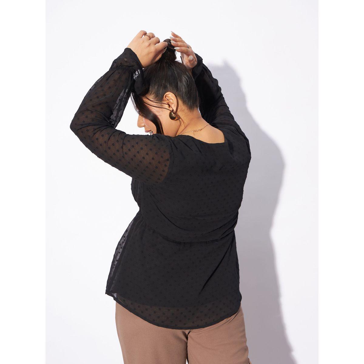 Sassafras X Styli  Plus  Dobby Top with Tie-Up Detail-women-clothing-shirtsandblouses-blouses-image-5