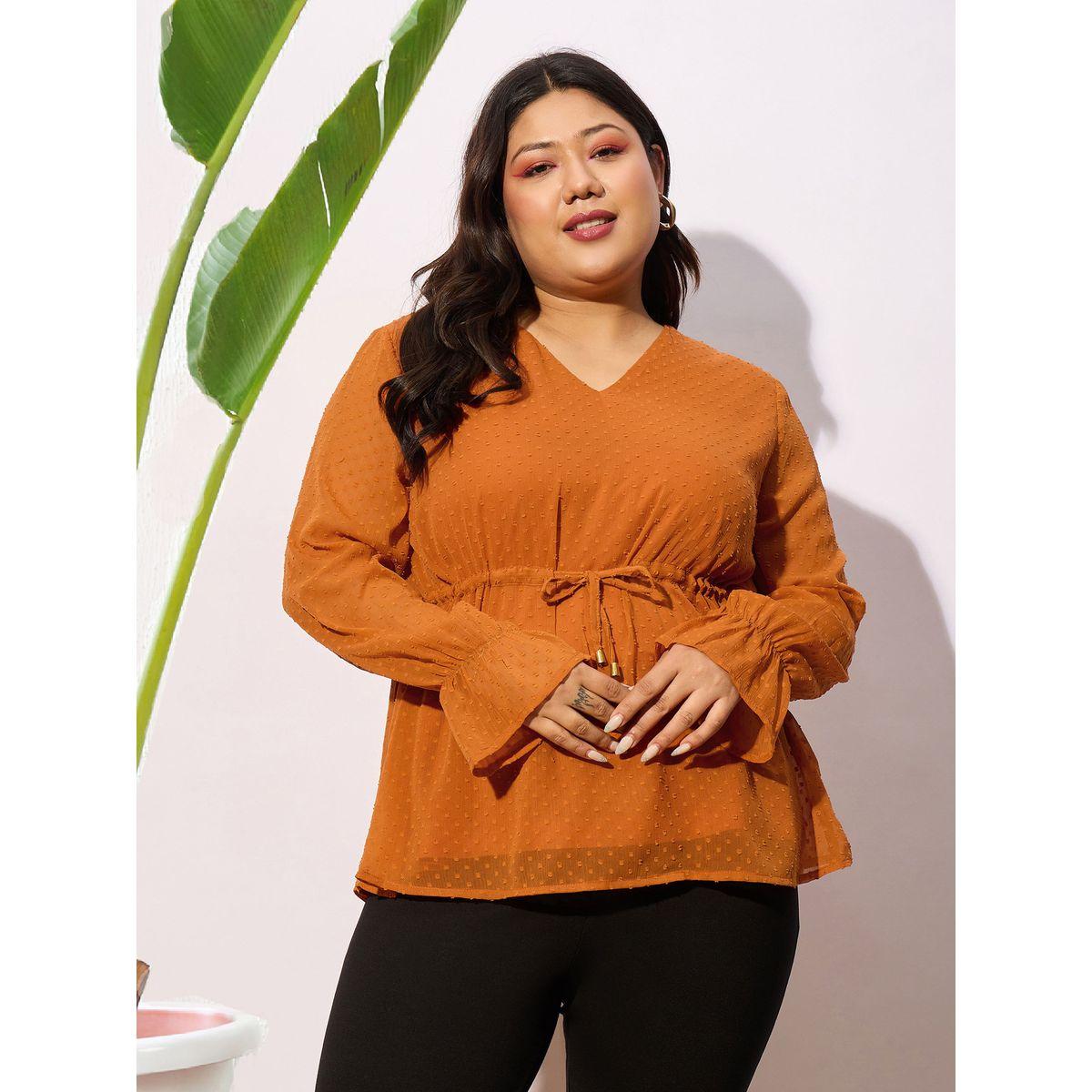 بلوزة دوبي بمقاس كبير مع رباط خصر ساسافراس × ستايلي-women-clothing-shirtsandblouses-blouses-image-1