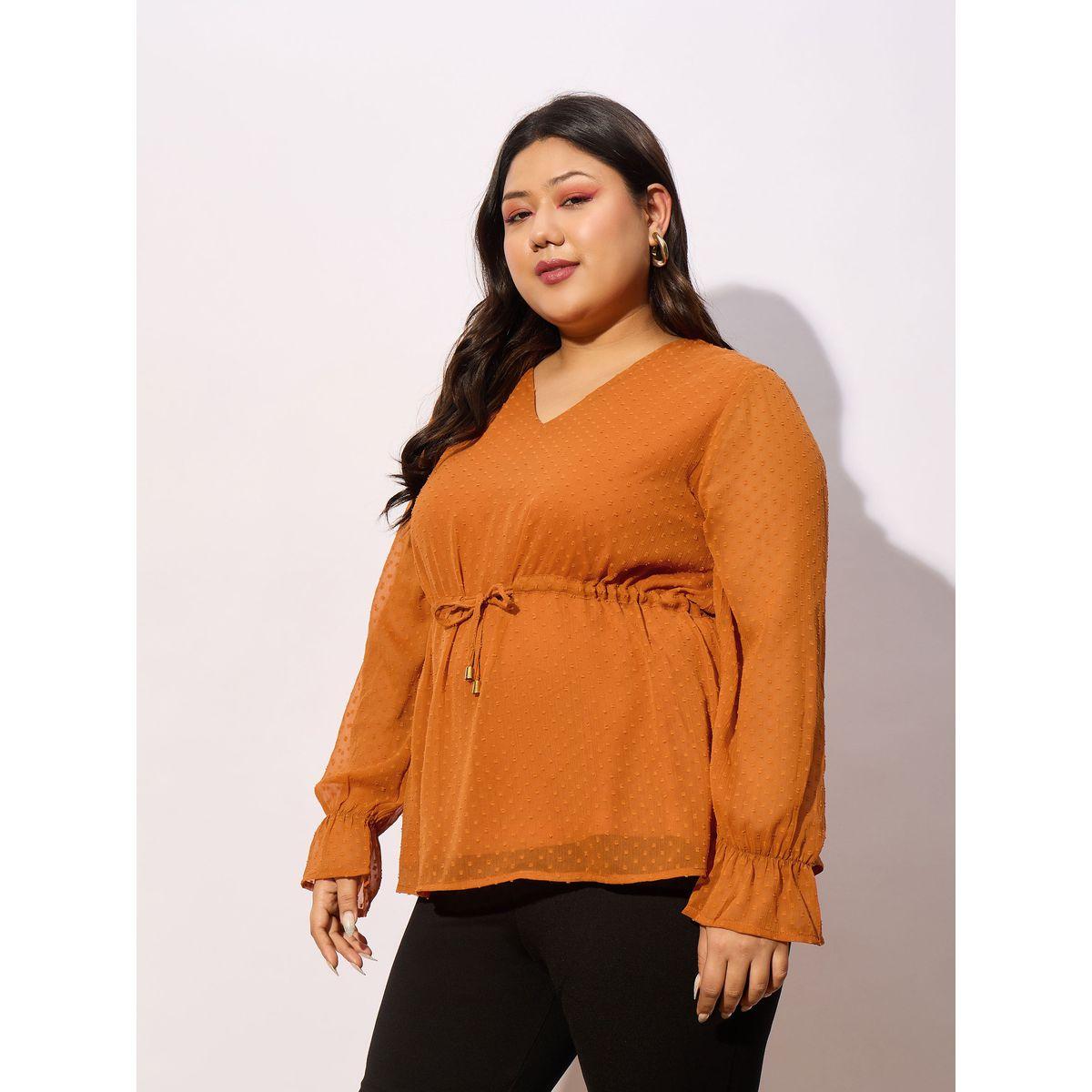 بلوزة دوبي بمقاس كبير مع رباط خصر ساسافراس × ستايلي-women-clothing-shirtsandblouses-blouses-image-3