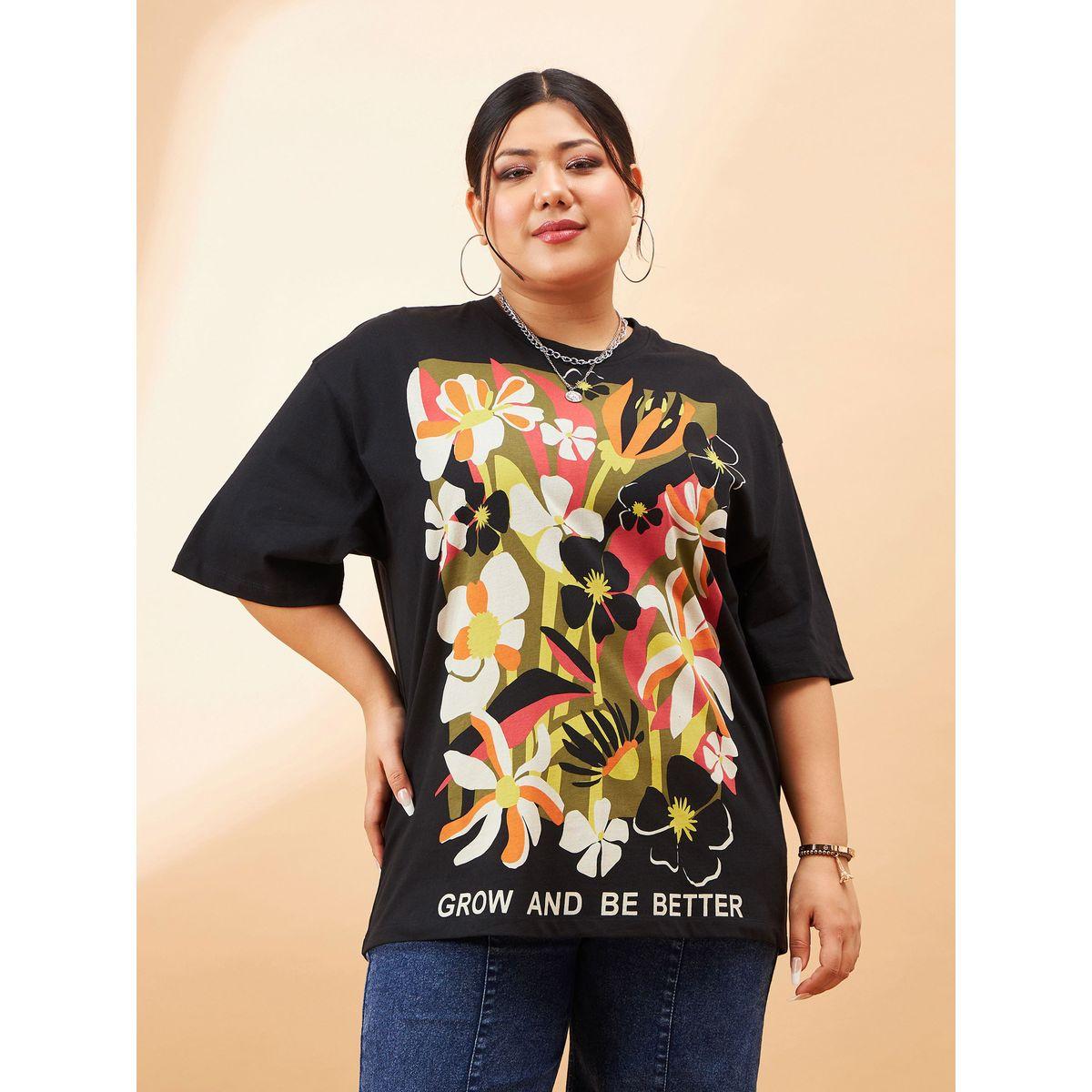 Sassafras X Styli  Plus Floral Graphic Print Drop Shoulder T-Shirt-women-clothing-tshirts-image-1