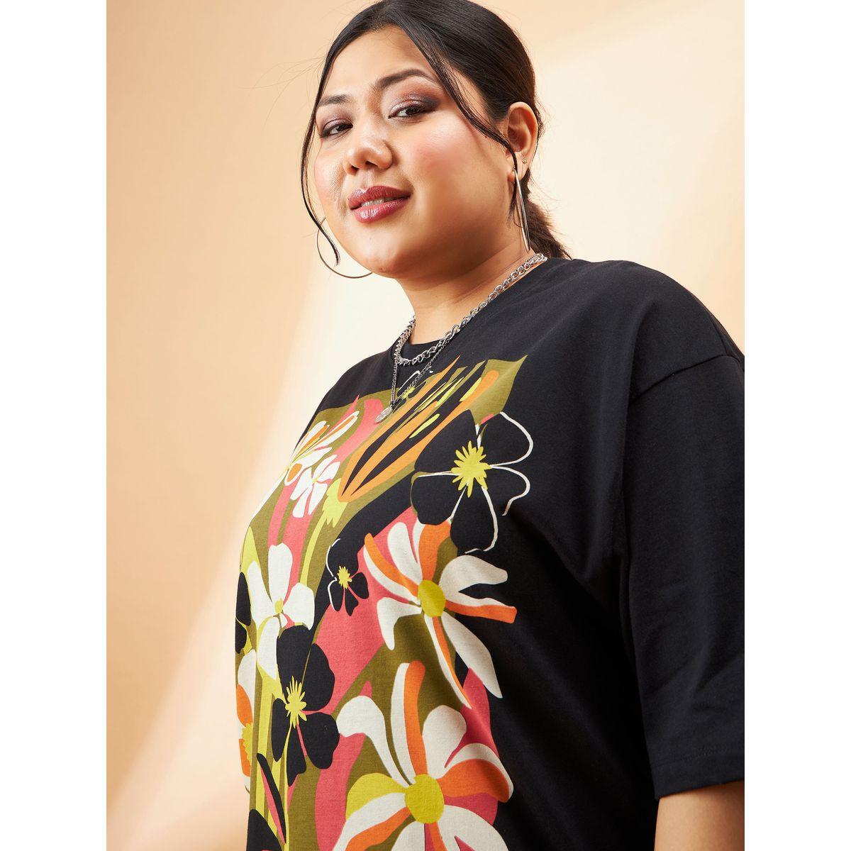 Sassafras X Styli  Plus Floral Graphic Print Drop Shoulder T-Shirt-women-clothing-tshirts-image-4