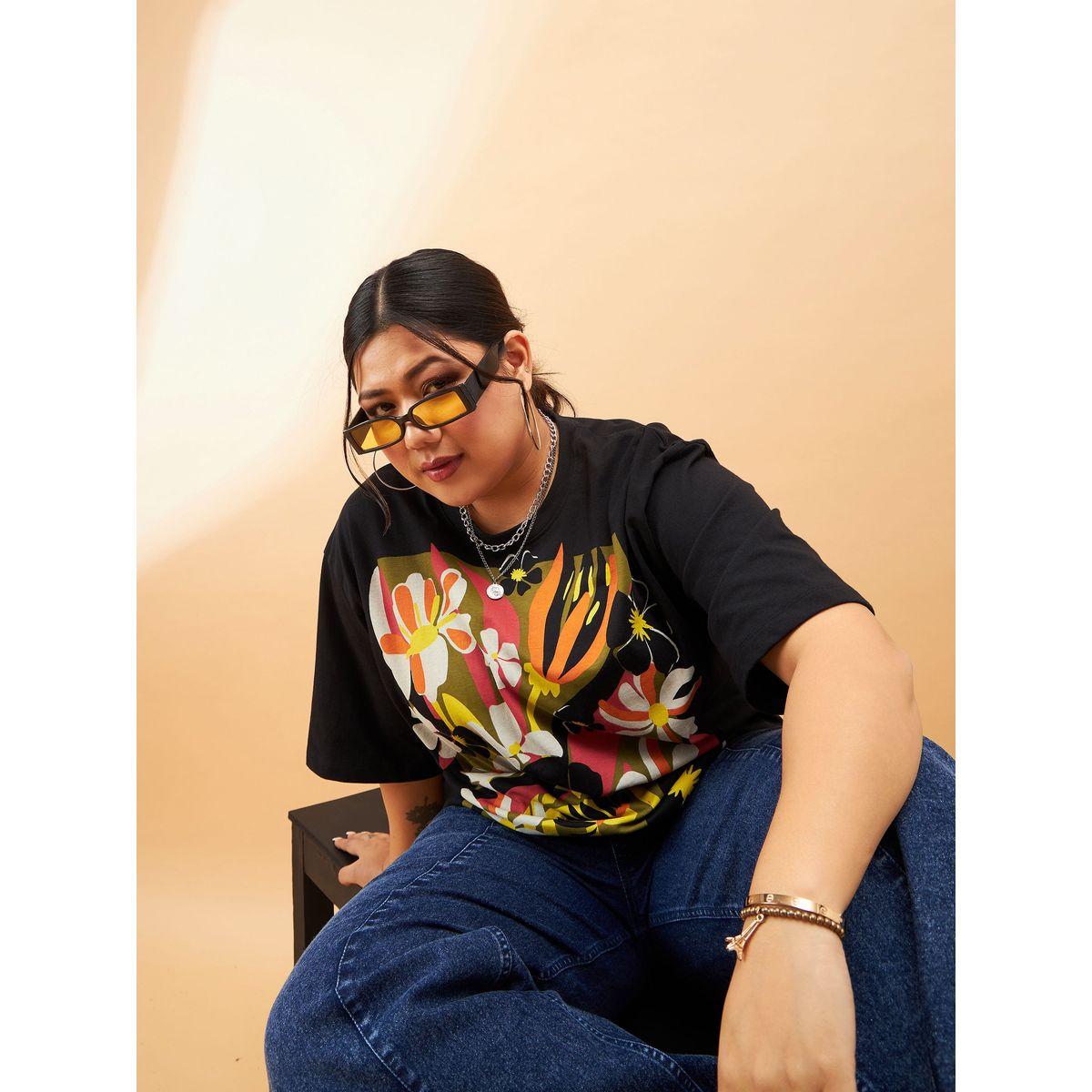 Sassafras X Styli  Plus Floral Graphic Print Drop Shoulder T-Shirt-women-clothing-tshirts-image-6