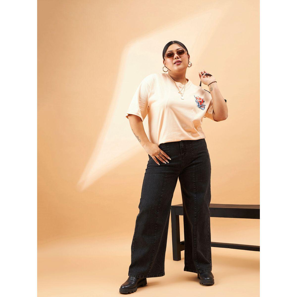 تيشيرت بمقاس كبير واكتاف منخفضة ساسافراس × ستايلي-women-clothing-tshirts-image-2