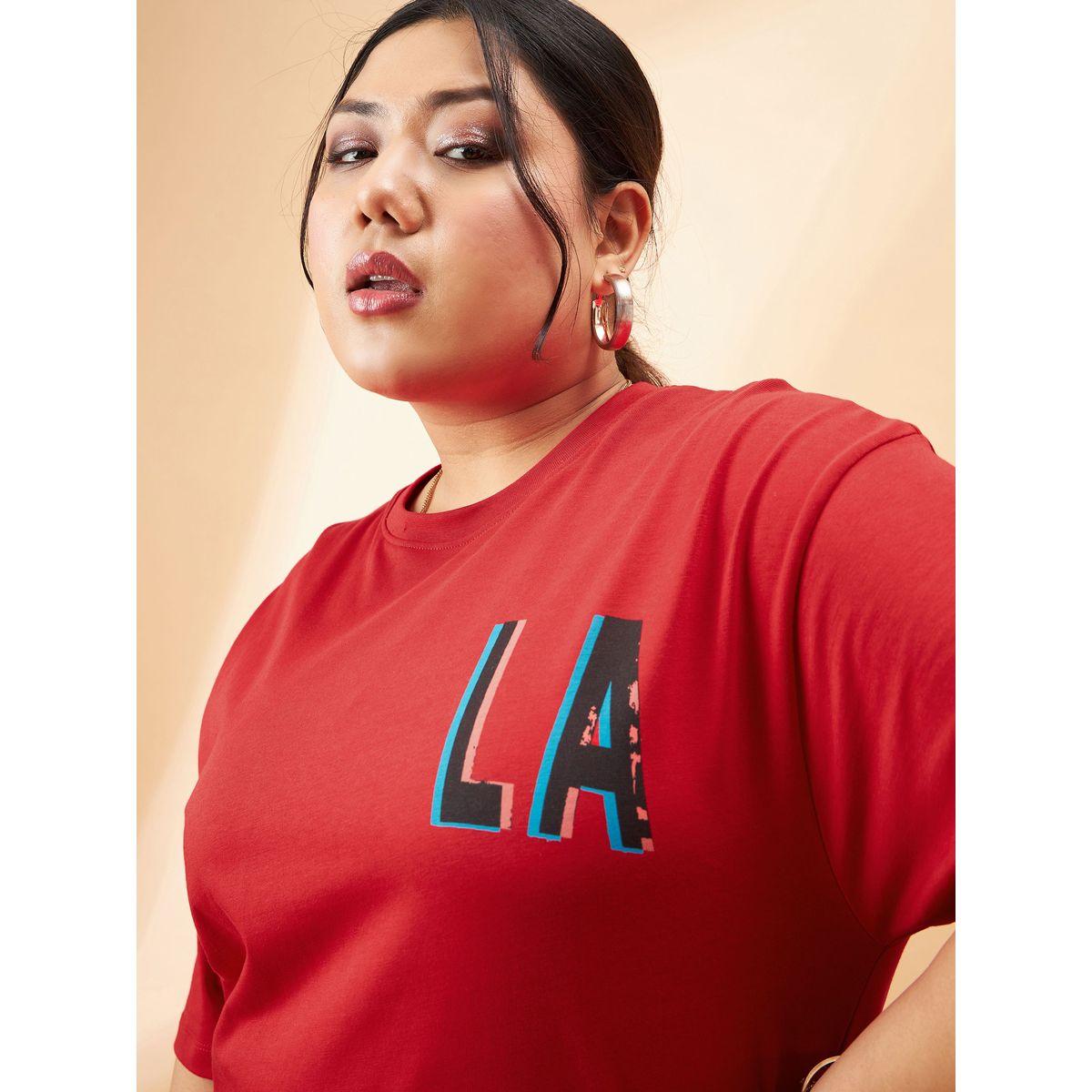 Sassafras X Styli  Plus LA Graphic Print Drop Shoulder T-Shirt-women-clothing-tshirts-image-4