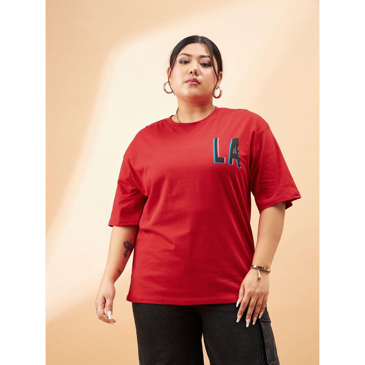 Sassafras X Styli  Plus LA Graphic Print Drop Shoulder T-Shirt-women-clothing-tshirts-image-5