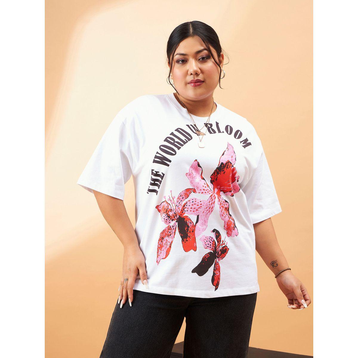 Sassafras X Styli  Plus The World Is Bloom Graphic Print T-Shirt-women-clothing-tshirts-image-1