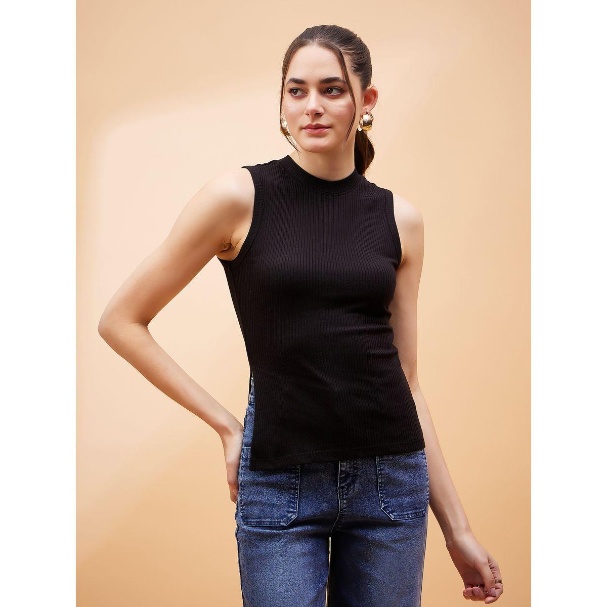 Sassafras X Styli  Ribbed Side Slit Sleeveless Top-women-clothing-shirtsandblouses-blouses-image-1