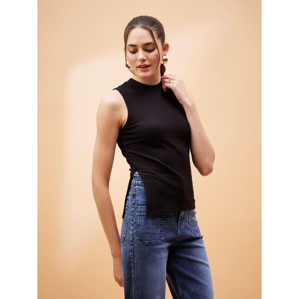 Sassafras X Styli  Ribbed Side Slit Sleeveless Top-women-clothing-shirtsandblouses-blouses-image-3