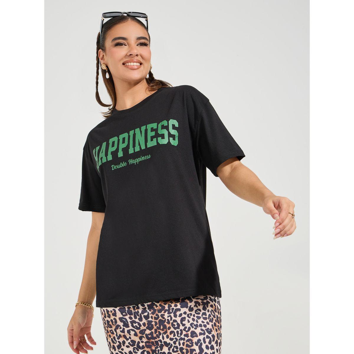 Styli Oversized Slogan Print T-Shirt with Dropped Shoulder-women-clothing-tshirts-image-4