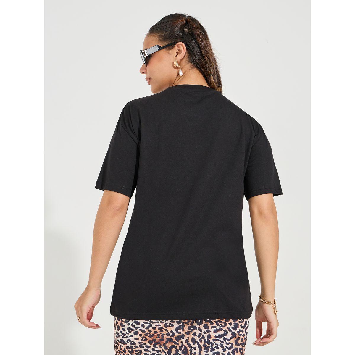 Styli Oversized Slogan Print T-Shirt with Dropped Shoulder-women-clothing-tshirts-image-5