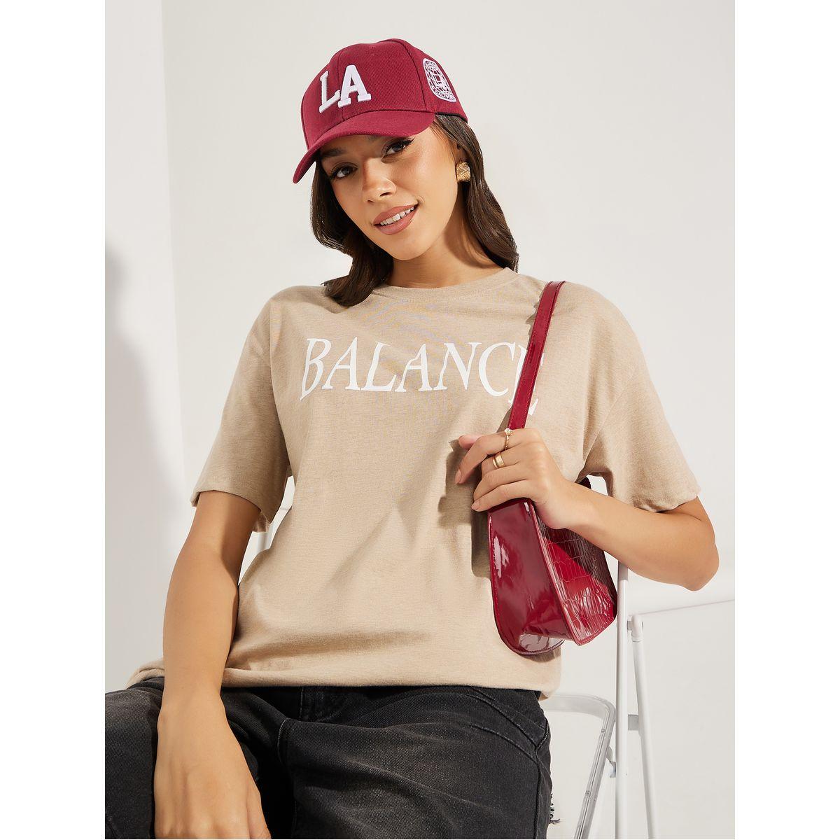 تيشيرت ميلانج فضفاض مطبع بكتابة-women-clothing-tshirts-image-1