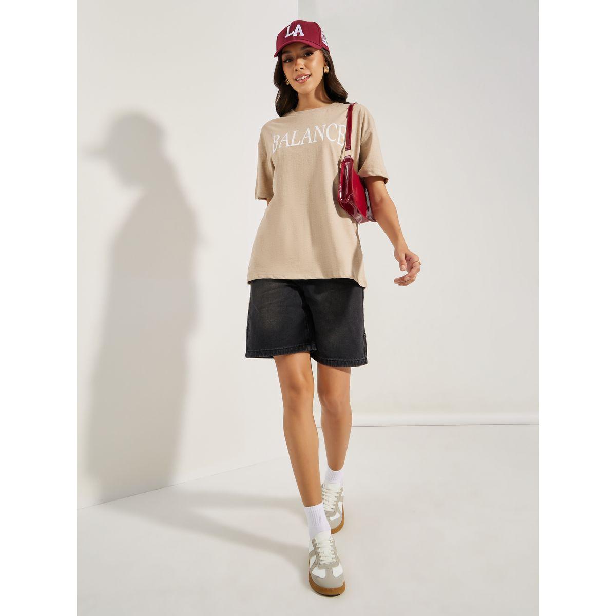 تيشيرت ميلانج فضفاض مطبع بكتابة-women-clothing-tshirts-image-2