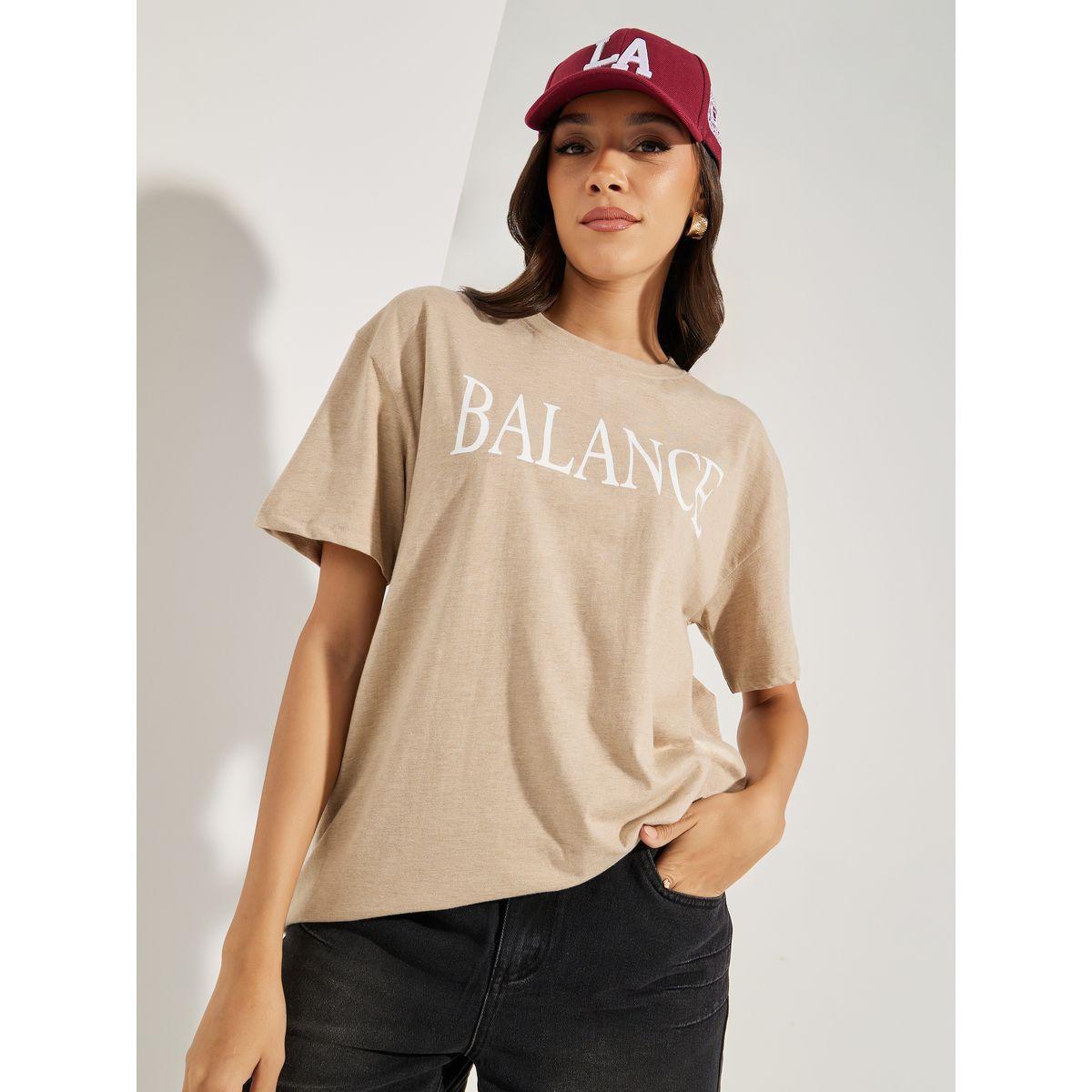 Styli Oversized Balance Slogan Print Melange T-Shirt-women-clothing-tshirts-image-4