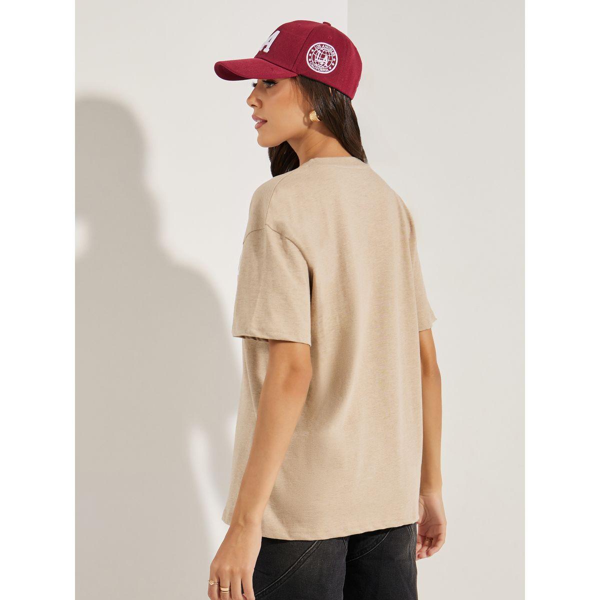 تيشيرت ميلانج فضفاض مطبع بكتابة-women-clothing-tshirts-image-5