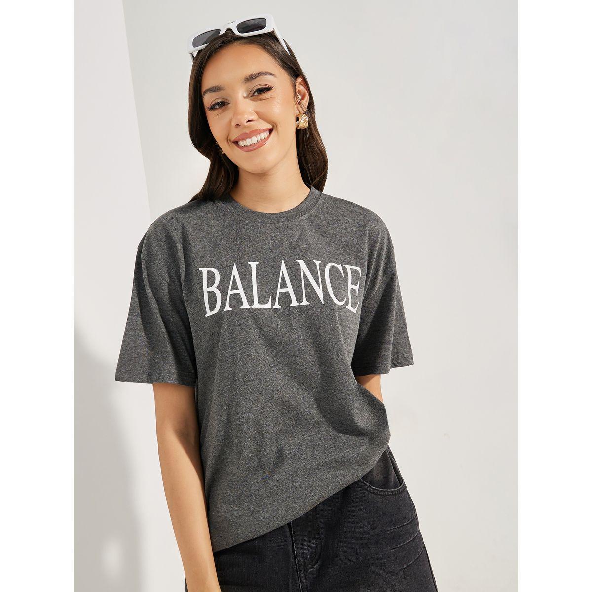 تيشيرت ميلانج فضفاض مطبع بكتابة-women-clothing-tshirts-image-1
