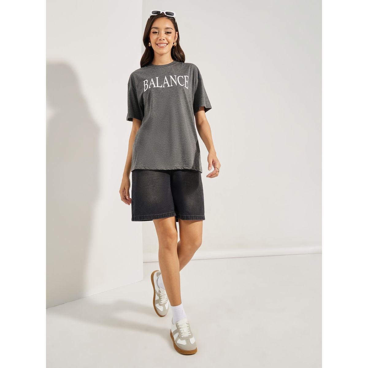 تيشيرت ميلانج فضفاض مطبع بكتابة-women-clothing-tshirts-image-2