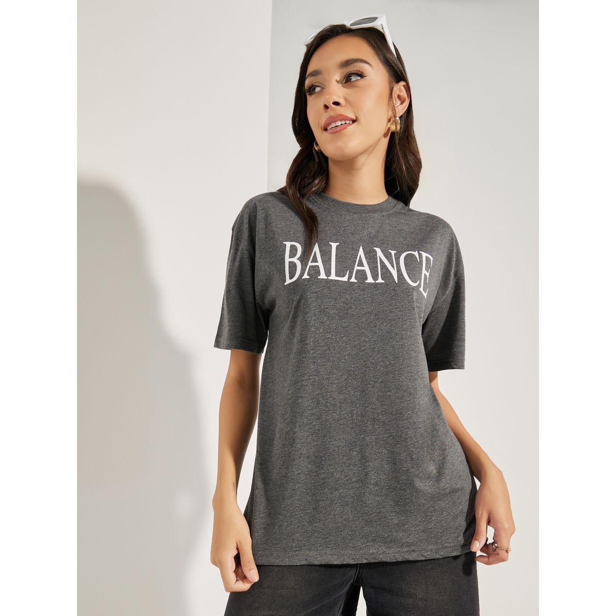 Styli Oversized Balance Slogan Print Melange T-Shirt-women-clothing-tshirts-image-3