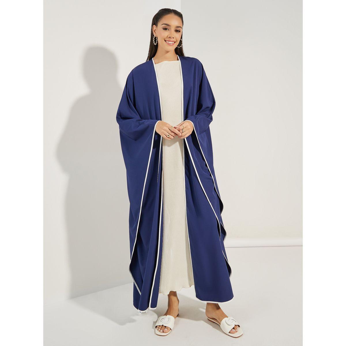 Styli Oversized Maxi Plain Kimono with Contrast Detailing-women-clothing-shirtsandblouses-shirts-image-1
