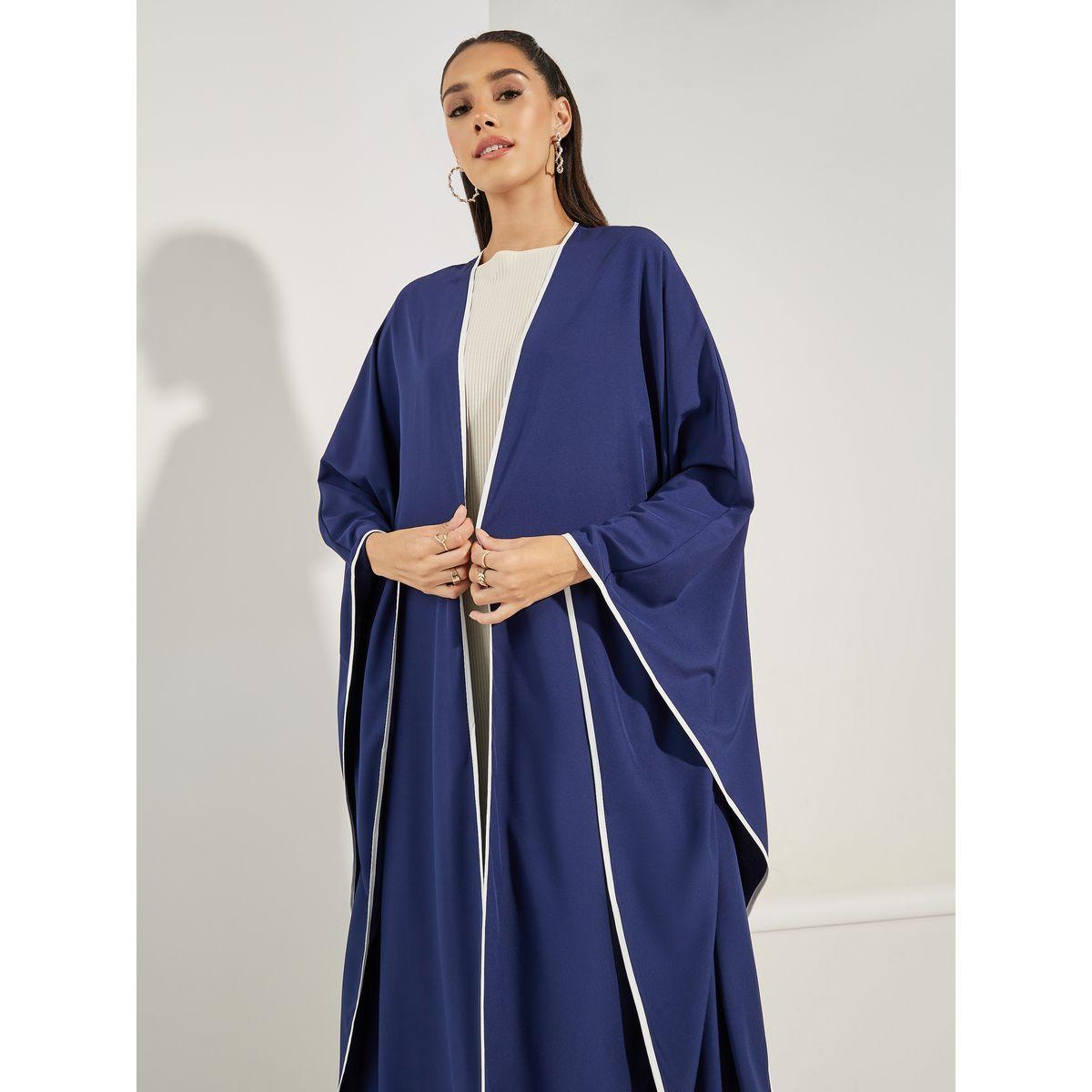 Styli Oversized Maxi Plain Kimono with Contrast Detailing-women-clothing-shirtsandblouses-shirts-image-2