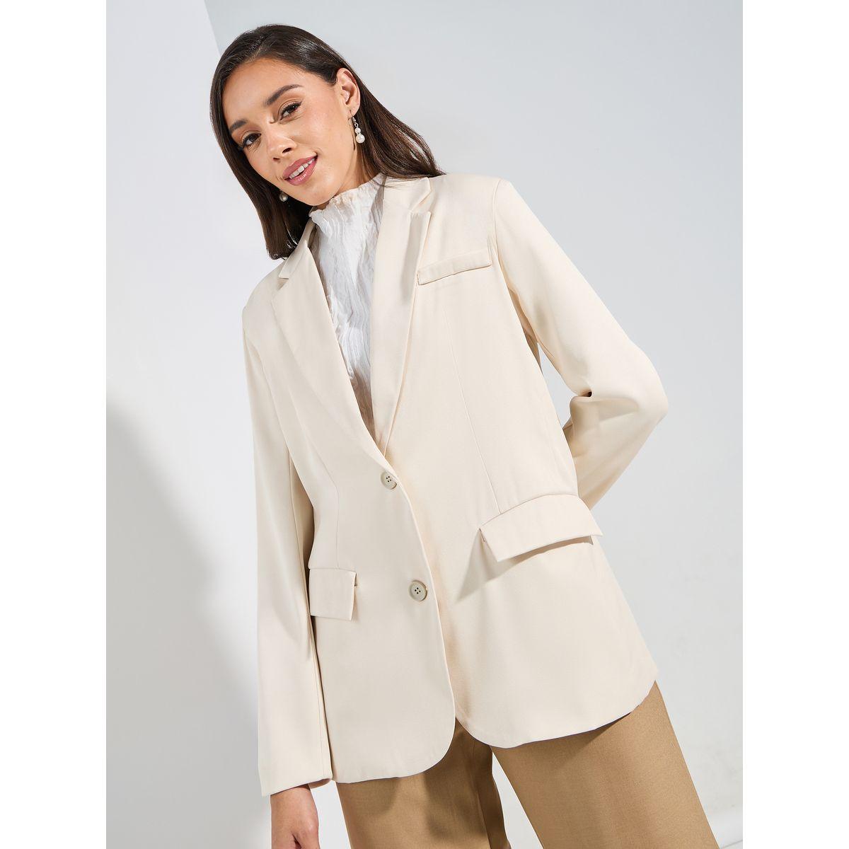 بليزر طويل بقصة عادية مع جيوب بطية غلق-women-clothing-coatsandjackets-blazers-image-3