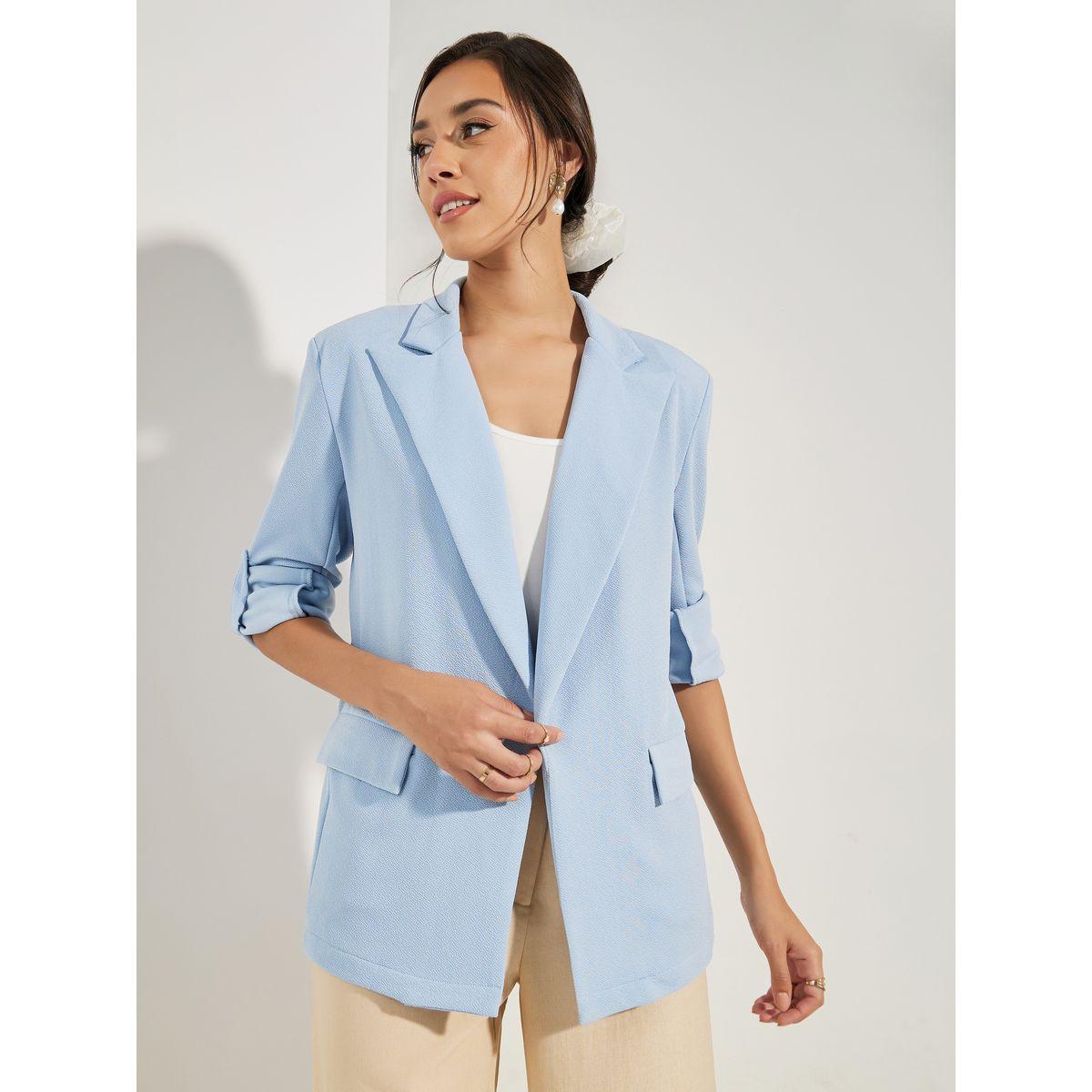 بليزر محبوك بقصة عادية وتفاصيل بارزة الملمس-women-clothing-coatsandjackets-blazers-image-1
