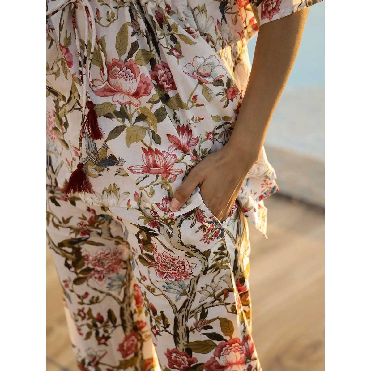 Sanskrutihomes X Styli  All Over Floral Print Tie Up Detail Top with Batwing Sleeves & Pants Co-Ord-women-clothing-coordsets-image-6