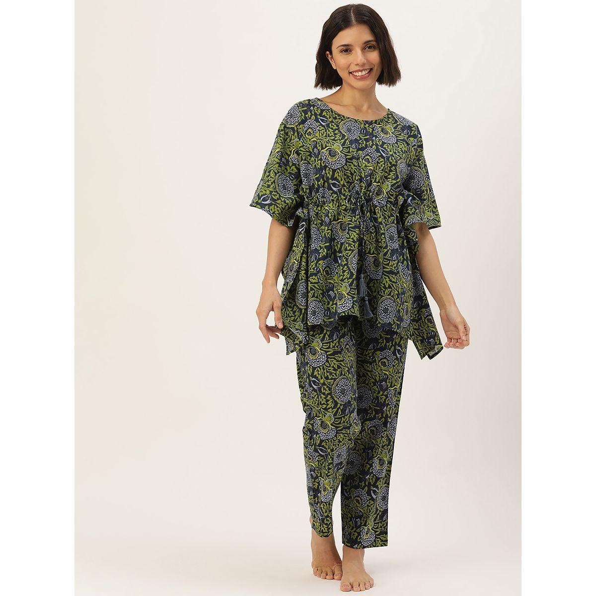 طقم منسق من بنطال وبلوزة قفطان بطبعة مجردة سانسكريتي هومز × ستايلي-women-clothing-coordsets-image-1